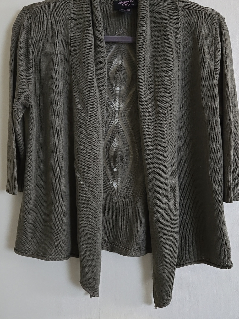 Hooked Up Basil Olive Open Weave Shrug